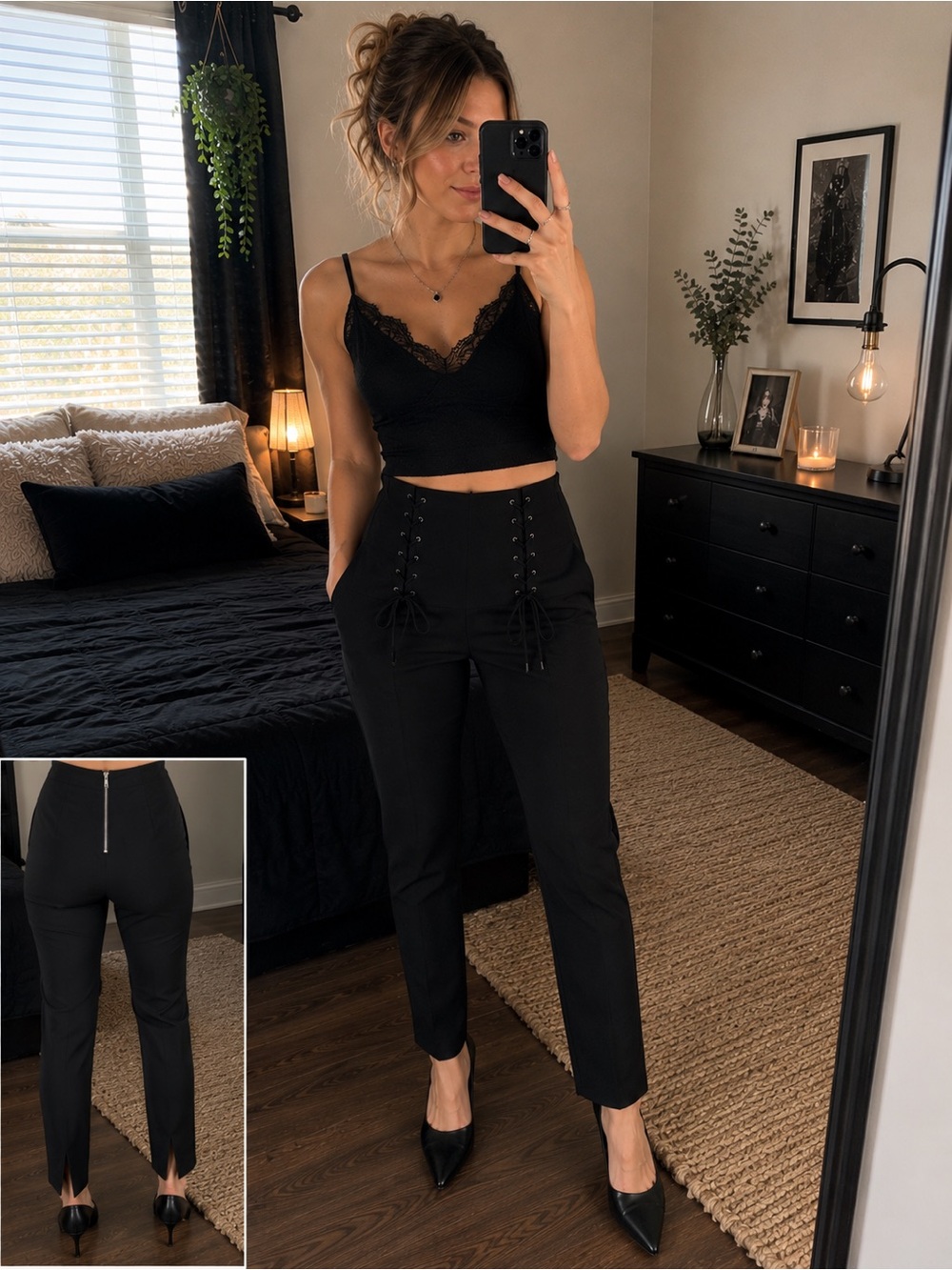 Tibi Anson High Waisted Lace Up Tie Pants Black